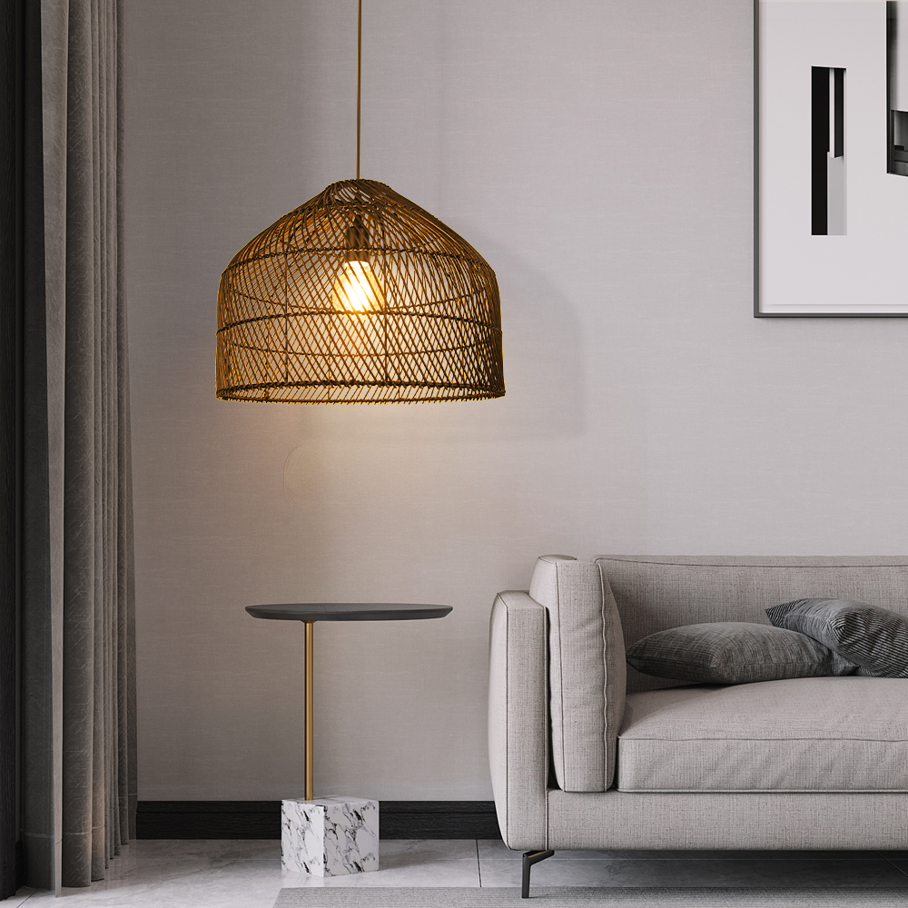 Premium Nordic-inspired Black Rattan Pendant Light for Dining Room