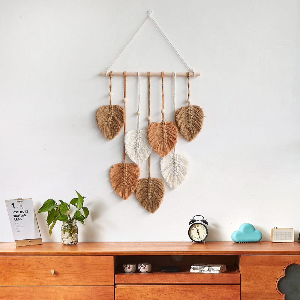 Bohemian Wall Decor Hand-woven Cotton Rope Leaf Tapestry Living Room Design
