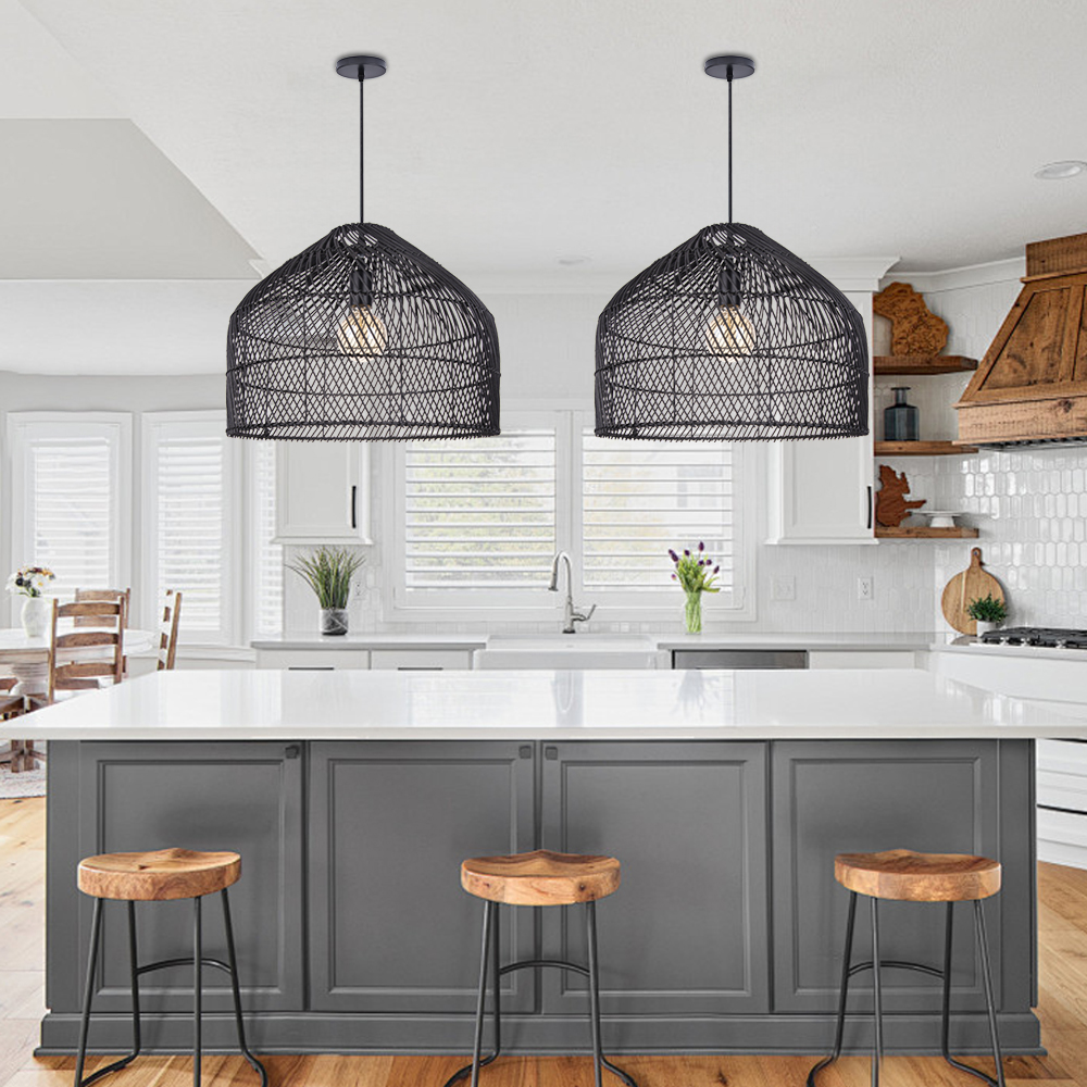 Premium Nordic-inspired Black Rattan Pendant Light for Dining Room