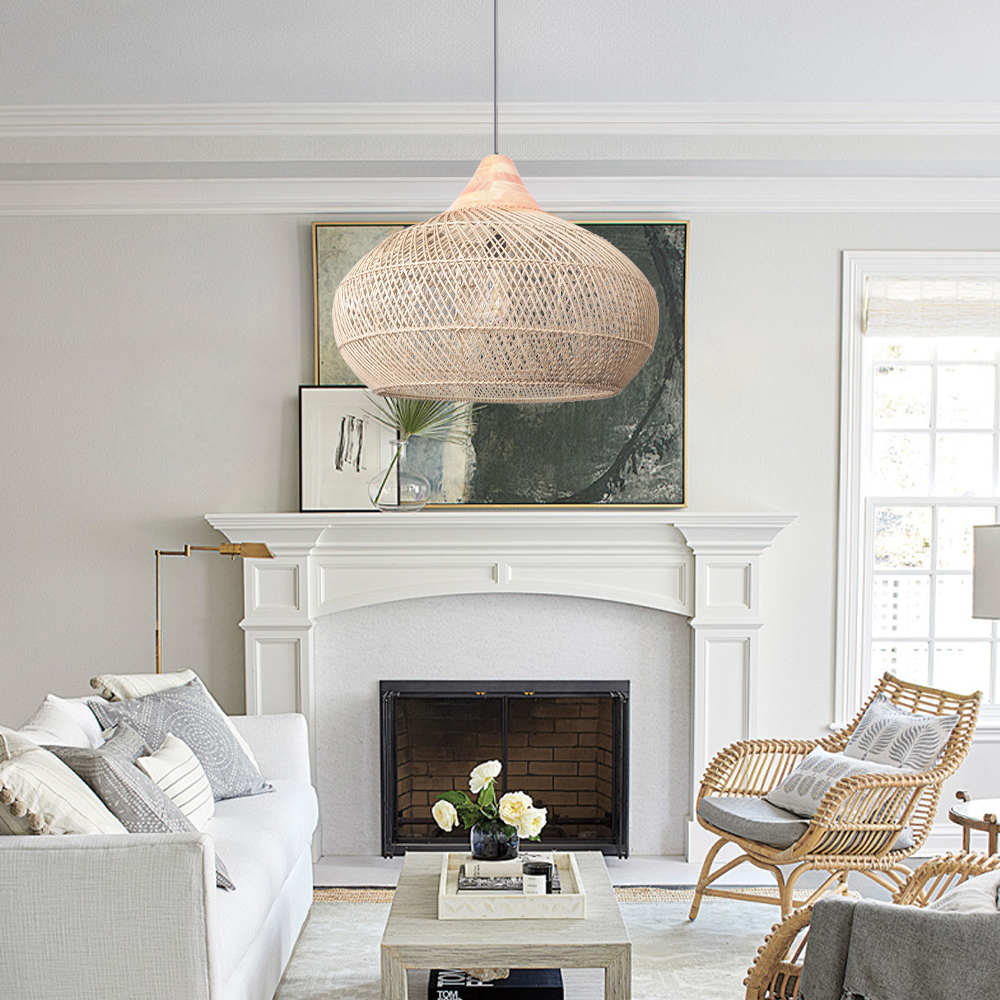 Modern Woven Rattan Hanging Lighting Fixture for Kitchen Island