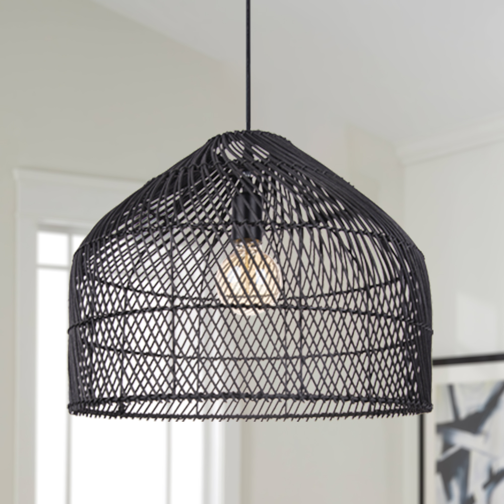 Premium Nordic-inspired Black Rattan Pendant Light for Dining Room