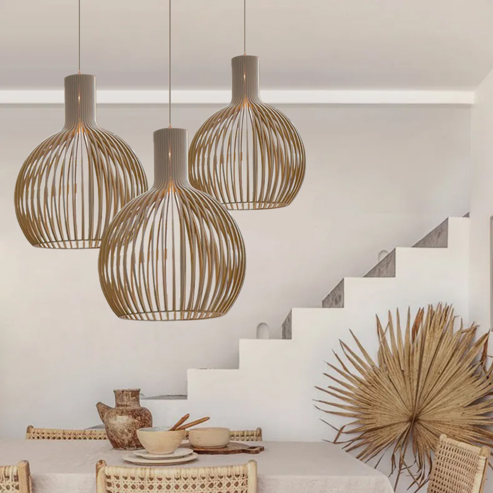 Japanese Wooden Hanging Light Fixtures Handmade Restaurant Birdcage Chandelier