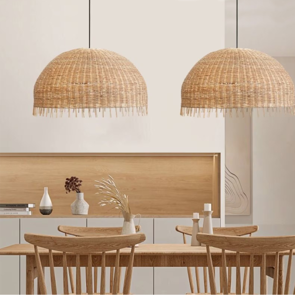 Dining Room Chandelier Rafia Wabi-sabi Rattan Pendant Lamp Handmade Sustainable Lighting