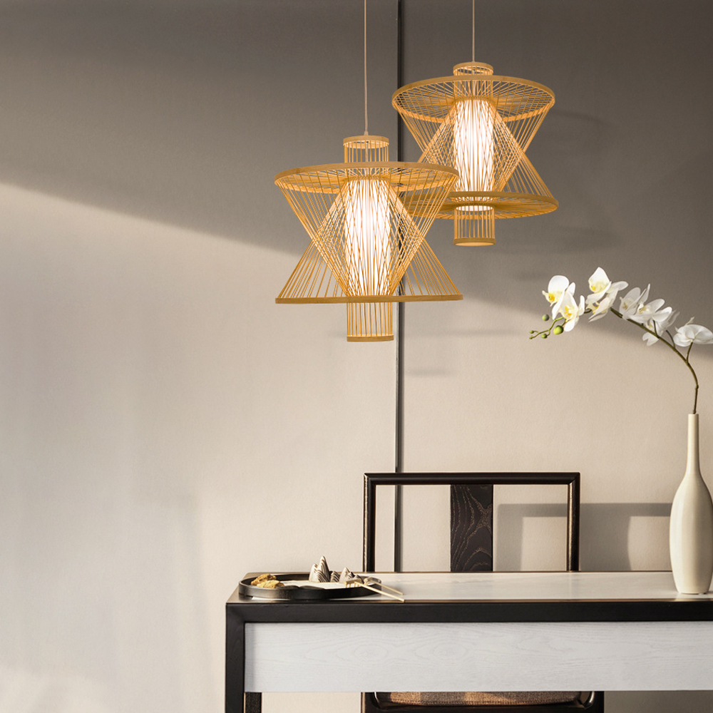Southeast Asia Restaurant Bamboo Pendant Light Japandi Living Room Decor Lamp Shade