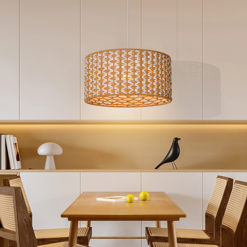 Bohemian Style Handwoven Paper Rope Pendant Lamp for Dining Room