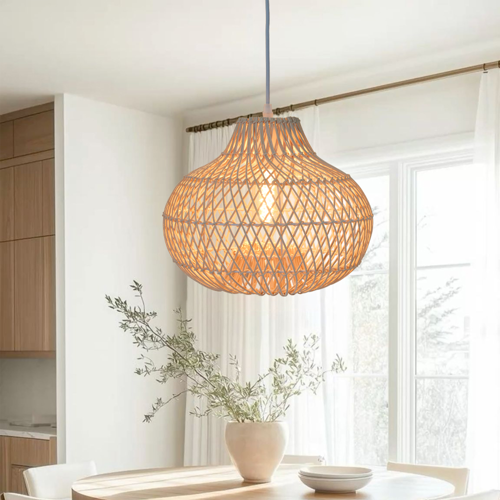 Minimalist Kitchen Counter Rattan Pendant Light Living Room Decor Lampshade