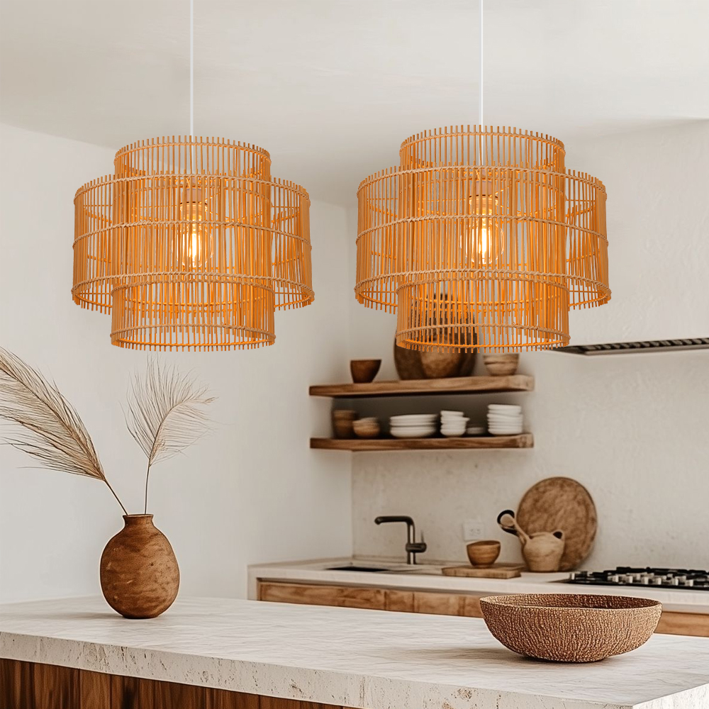 Natural Rattan Weaving Hanging Light Wicker Pendant Light Fixture 