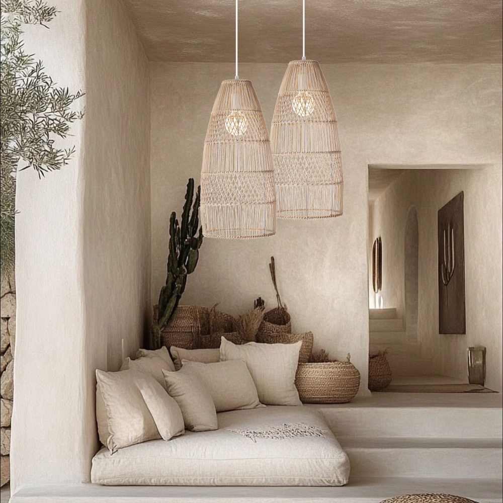 Wabi-Sabi Style Wicker Hanging Lighting Adjustable Rattan Pendant Lamp