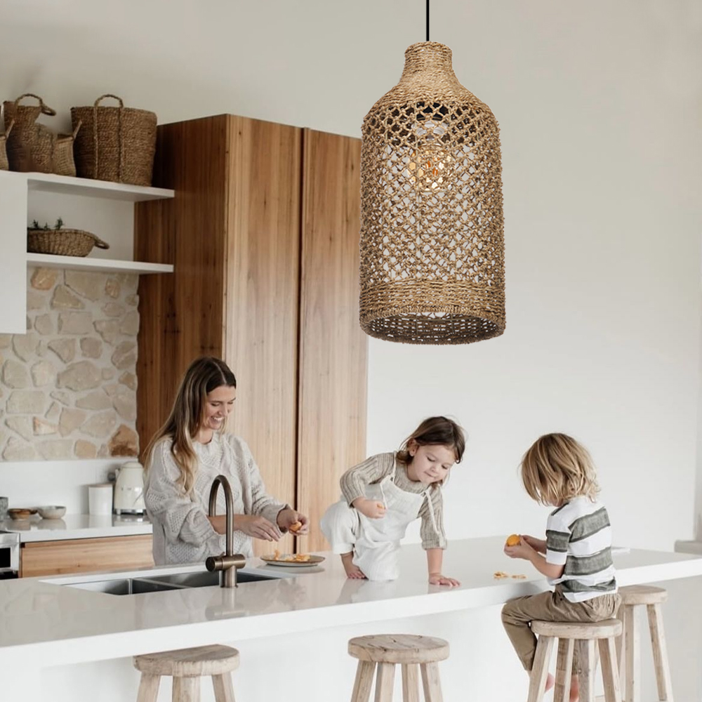 Wabi-sabi Living Room Seagrass Chandelier Retro B&B Decorative Pendant Lamp