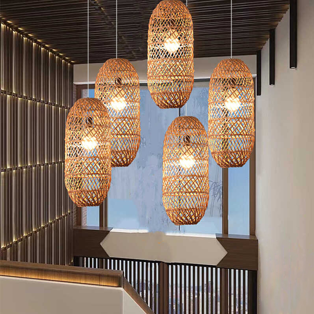 Villa Staircase Combination Rattan Chandeliers Wabi-sabi Pastoral Style Homestay Restaurant Lamps