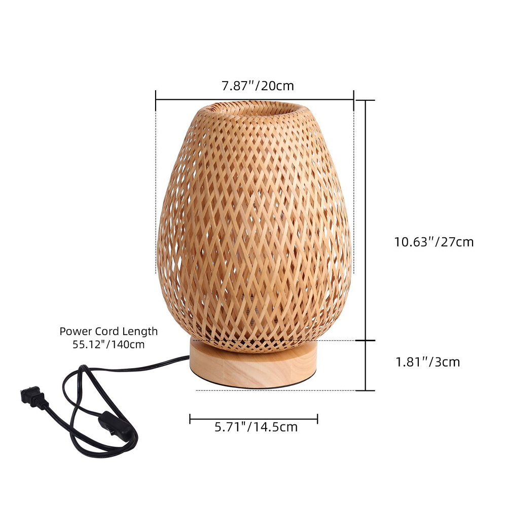 LED Desk Lamp Contemporary Reading Light Bamboo Wood Bedside Table Lamps