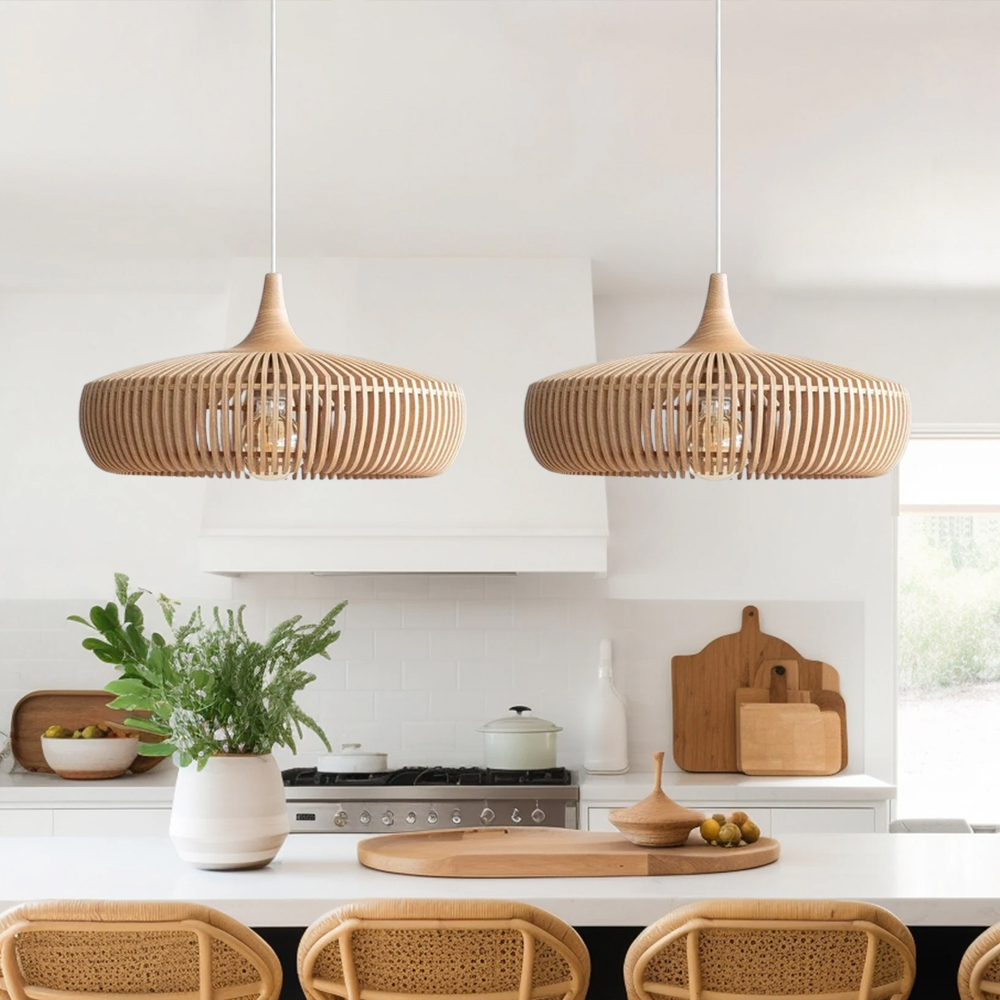 50% OFF Clearance Retro Natural Wood Pendant Light Lampshade For Dining Room