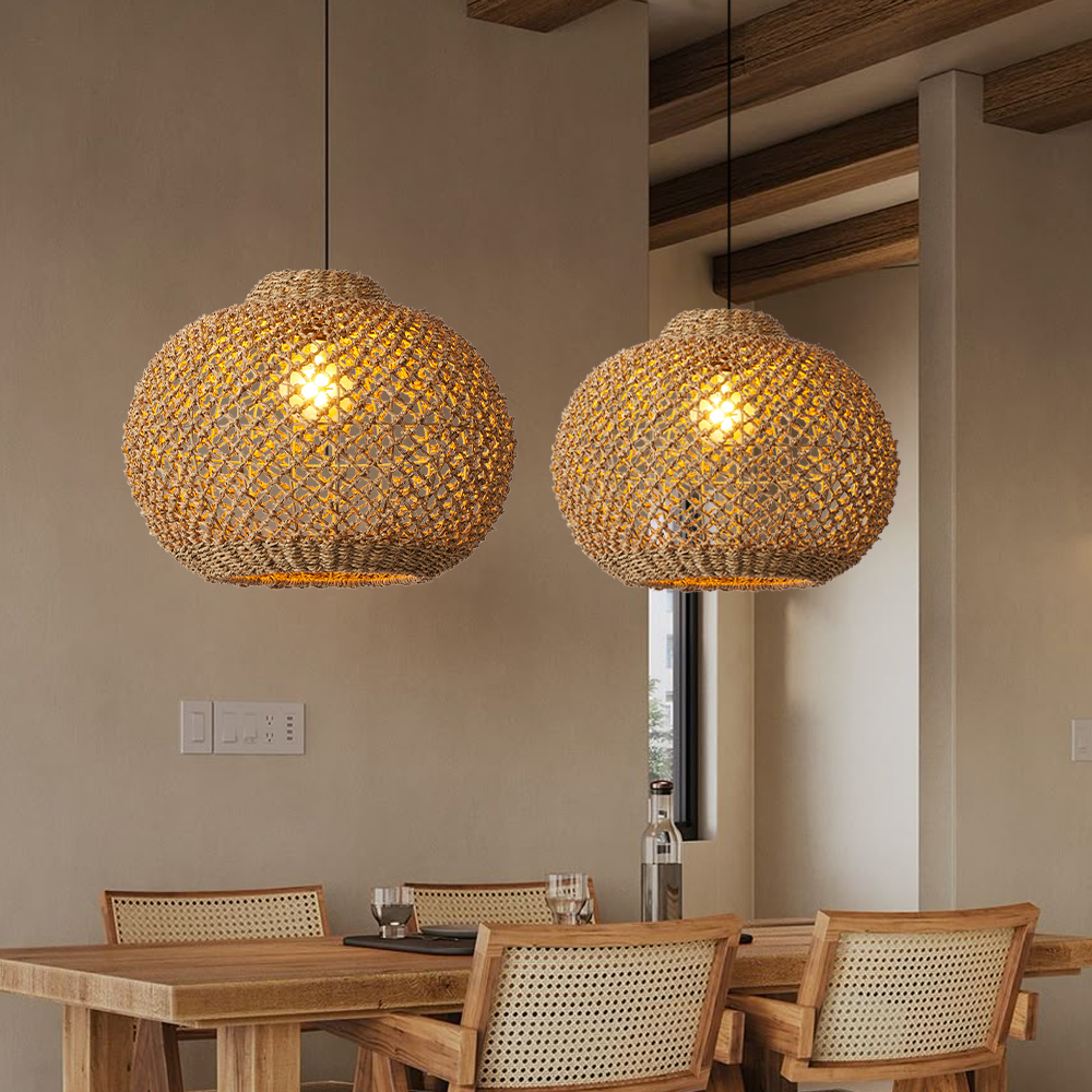 50% OFF Clearance Rustic Rattan Pendant Lights Wabi-sabi Dining Room Chandelier