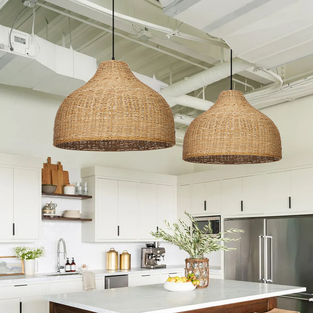 Coastal Kitchen Pendant Light Japanese Style Rattan Seagrass Hanging Chandelier