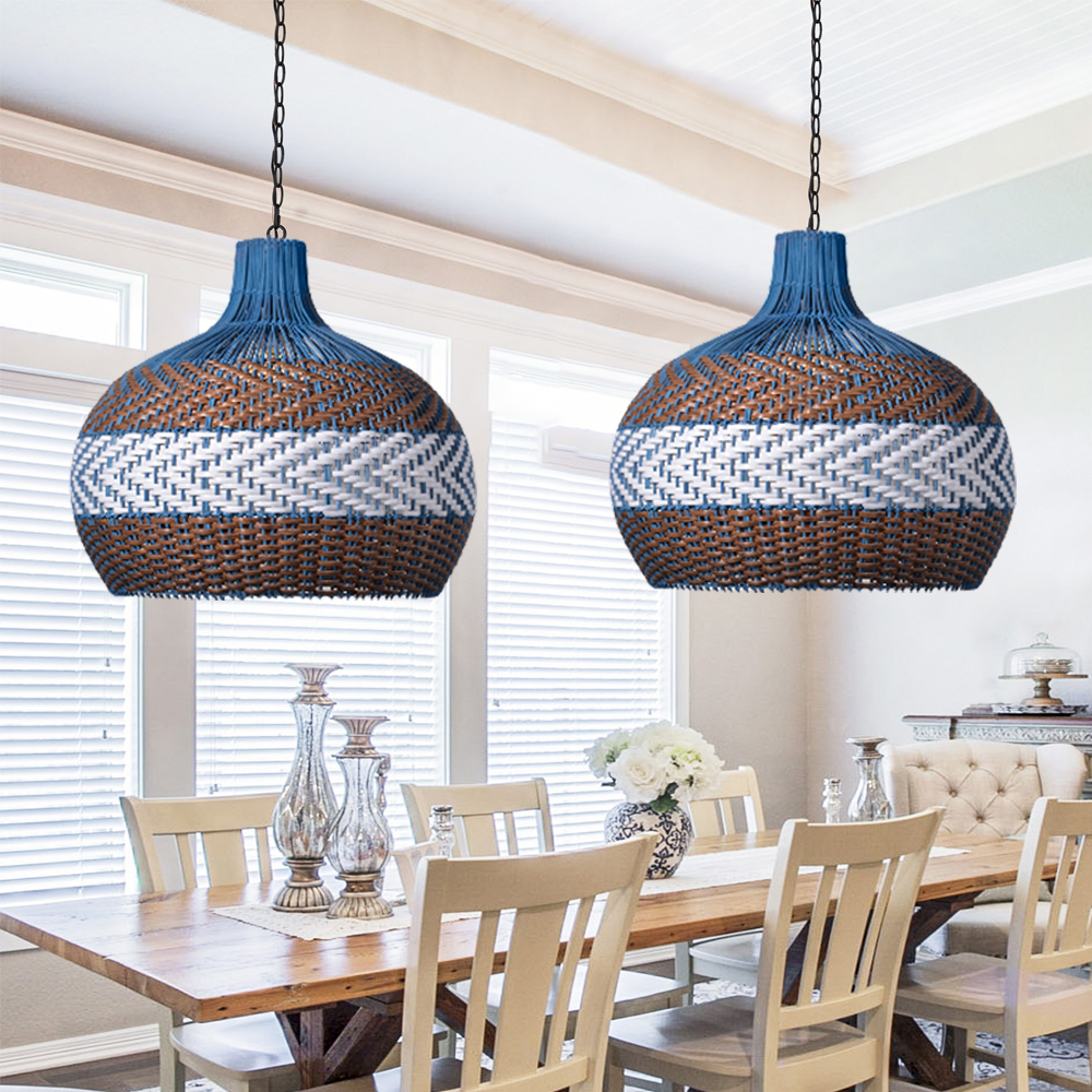 Royal Dark Blue Rattan Wicker Pendant Lights for Kitchen