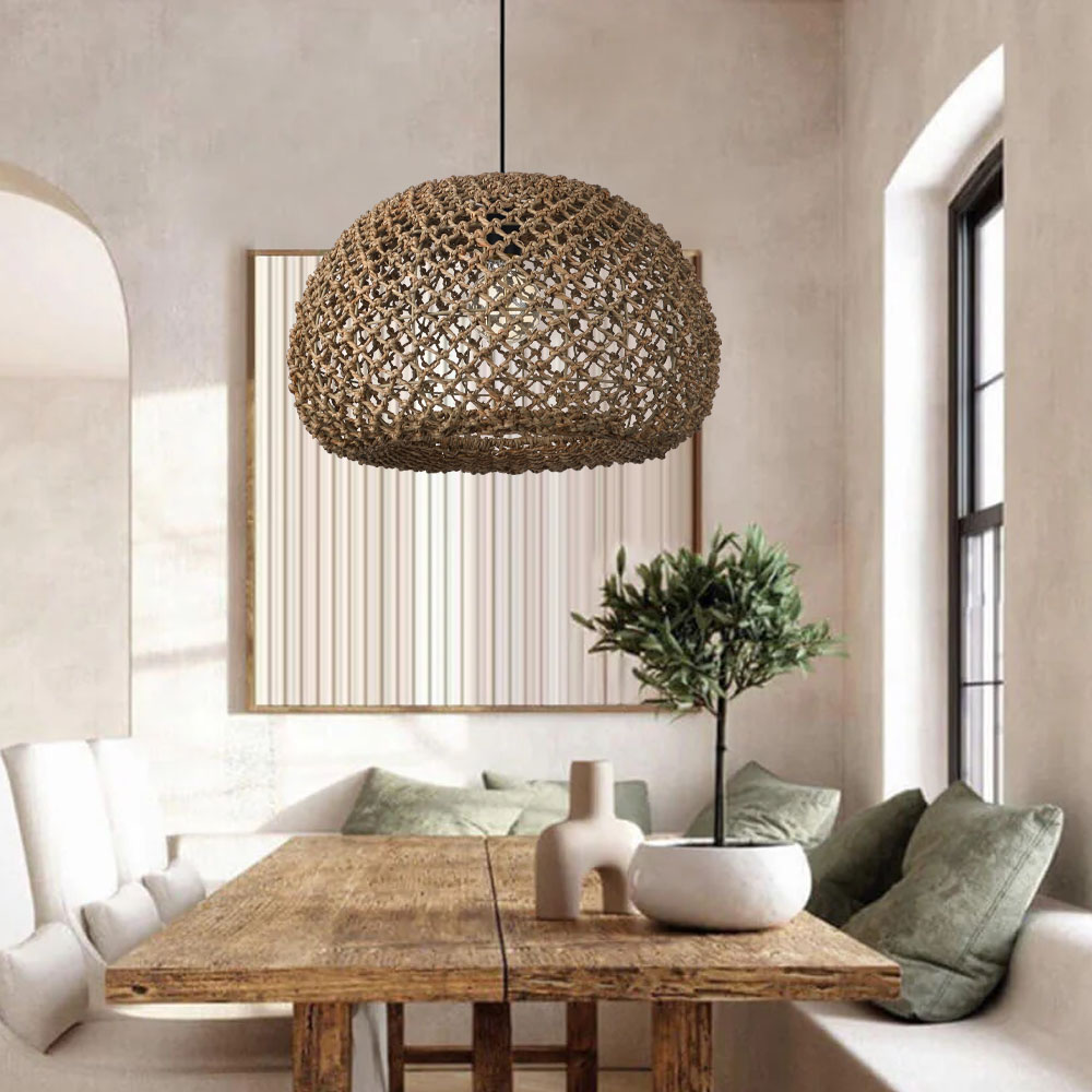 Wabi Sabi style Seagrass Pendant Lights for Dining Room