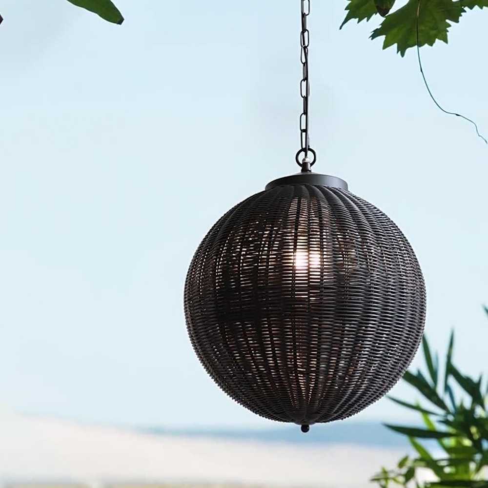 Outdoor Balcony Rattan Woven Pendant Light Waterproof Garden Lamp