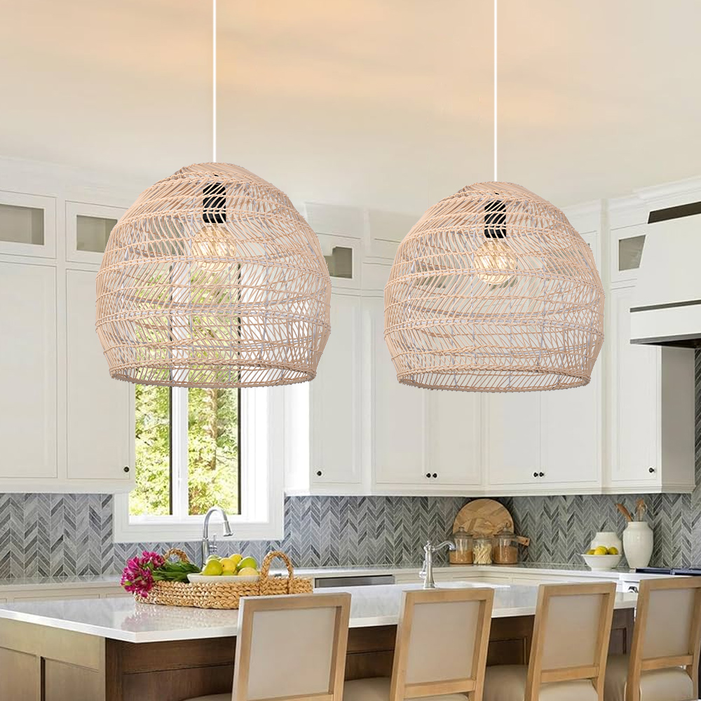 Scandinavian Artisan Pendant Rattan Lighting Fixture for Bedroom Dining Room