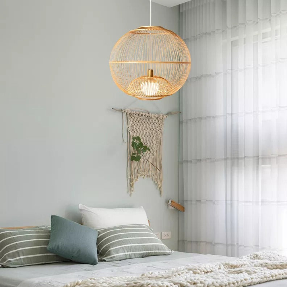 Lantern Pendant Lampshade Japanese Bamboo Hanging Light Fixture