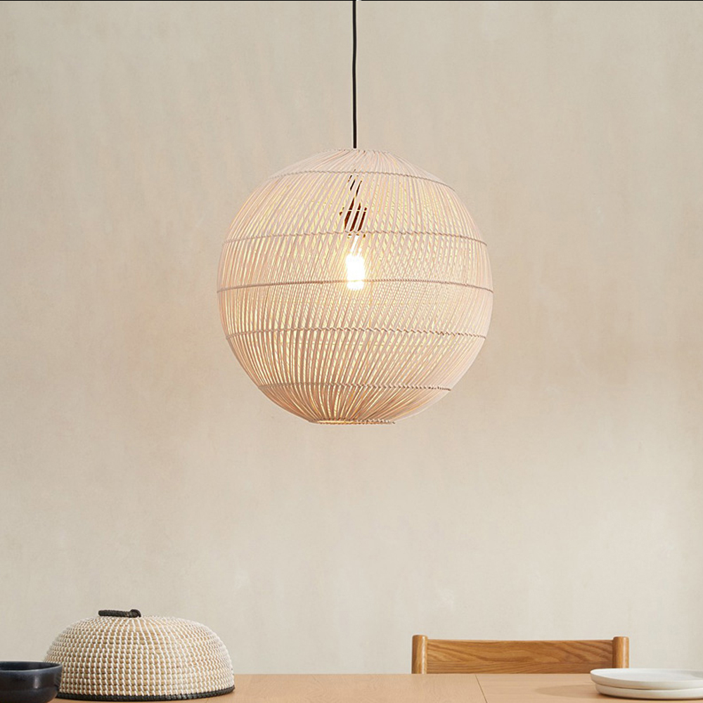 Round Natural Handmade Rattan Chandelier for Living Room