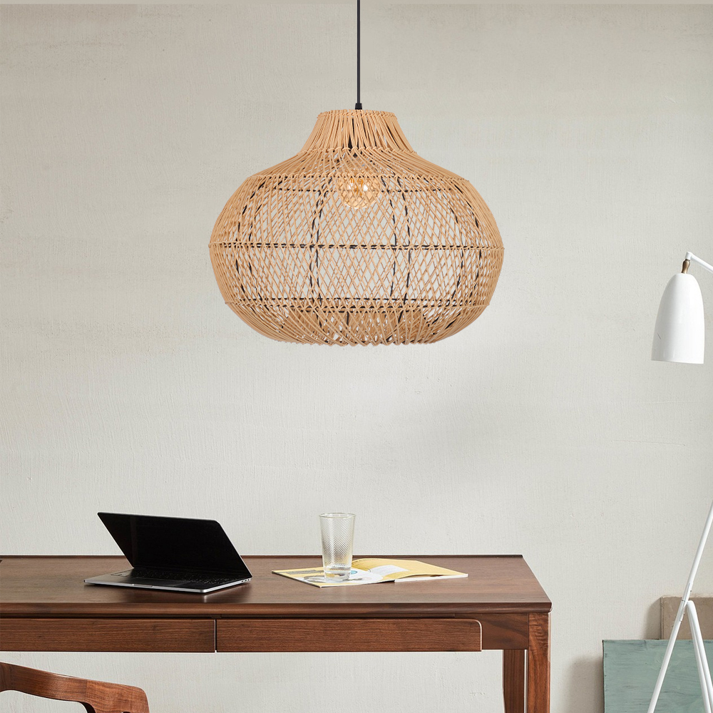 Modern Rattan Wicker Chandelier Adjustable E26 Hanging Lamp for Living Room Dining Room