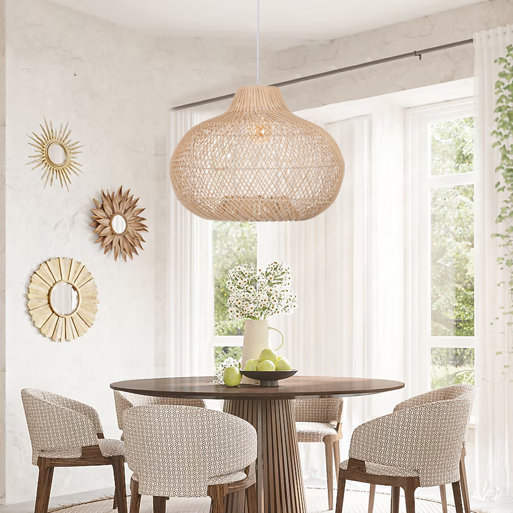 Coastal Boho Rattan Chandelier Home Decor Farmhouse Style Hanging Light