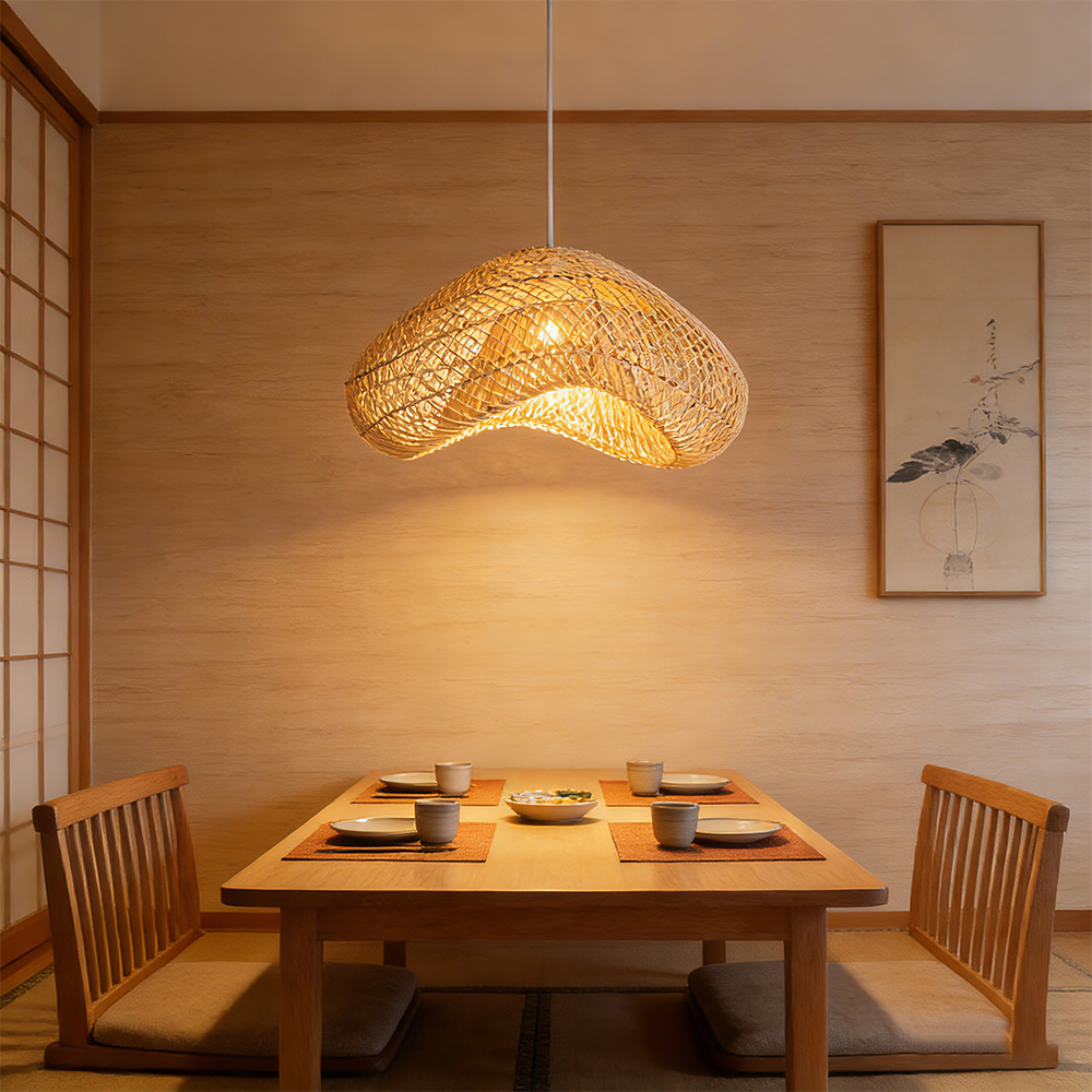 Hand Woven Rattan Pendant Lamp Shade Kitchen Natural Rattan Chandelier