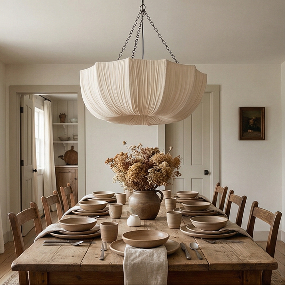 French Vintage Fabric Pendant Light Wabi-sabi Dining Room Decorative Lamps