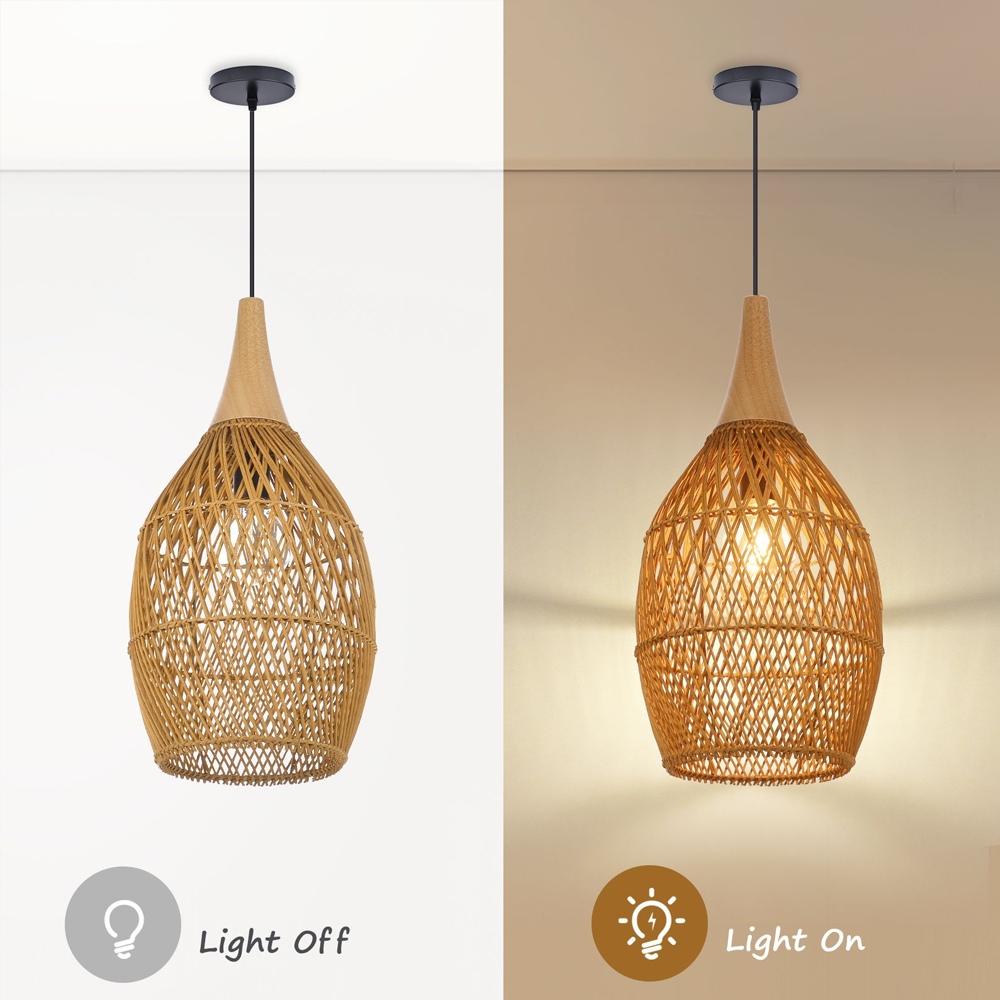 Handmade Rattan Pendant Light Natural Wicker Lampshade for Kitchen Dining Living Room
