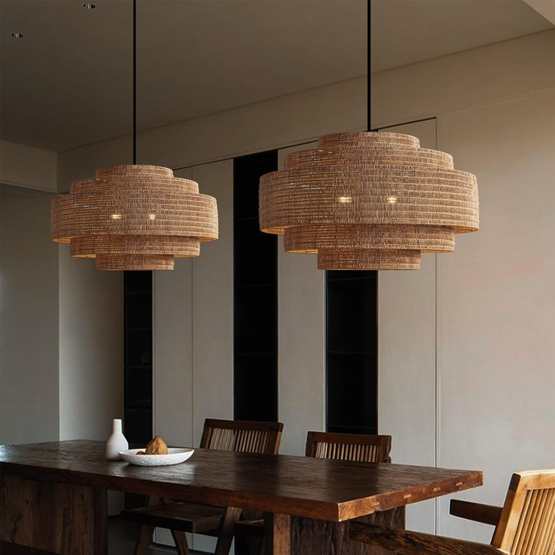 Retro Wabi-sabi style Dining Table Rattan Pendant Light B&B Decoration Handwoven Lampshade