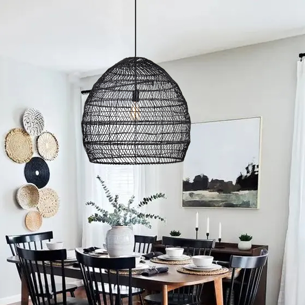 Dining Room Black Wicker Rattan Pendant Light Chic Boho Home Lighting