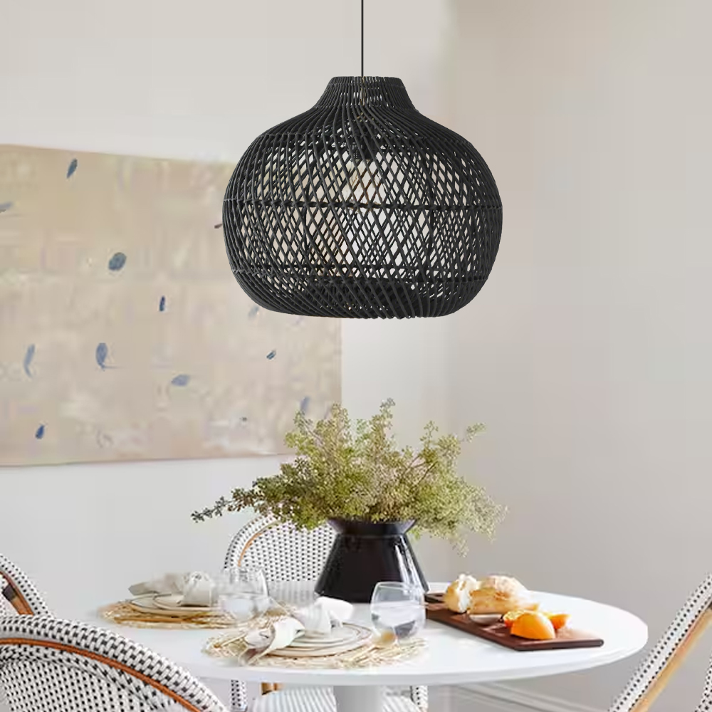 Bohemian Black Rattan Ceiling Light Coastal Hanging Lamp