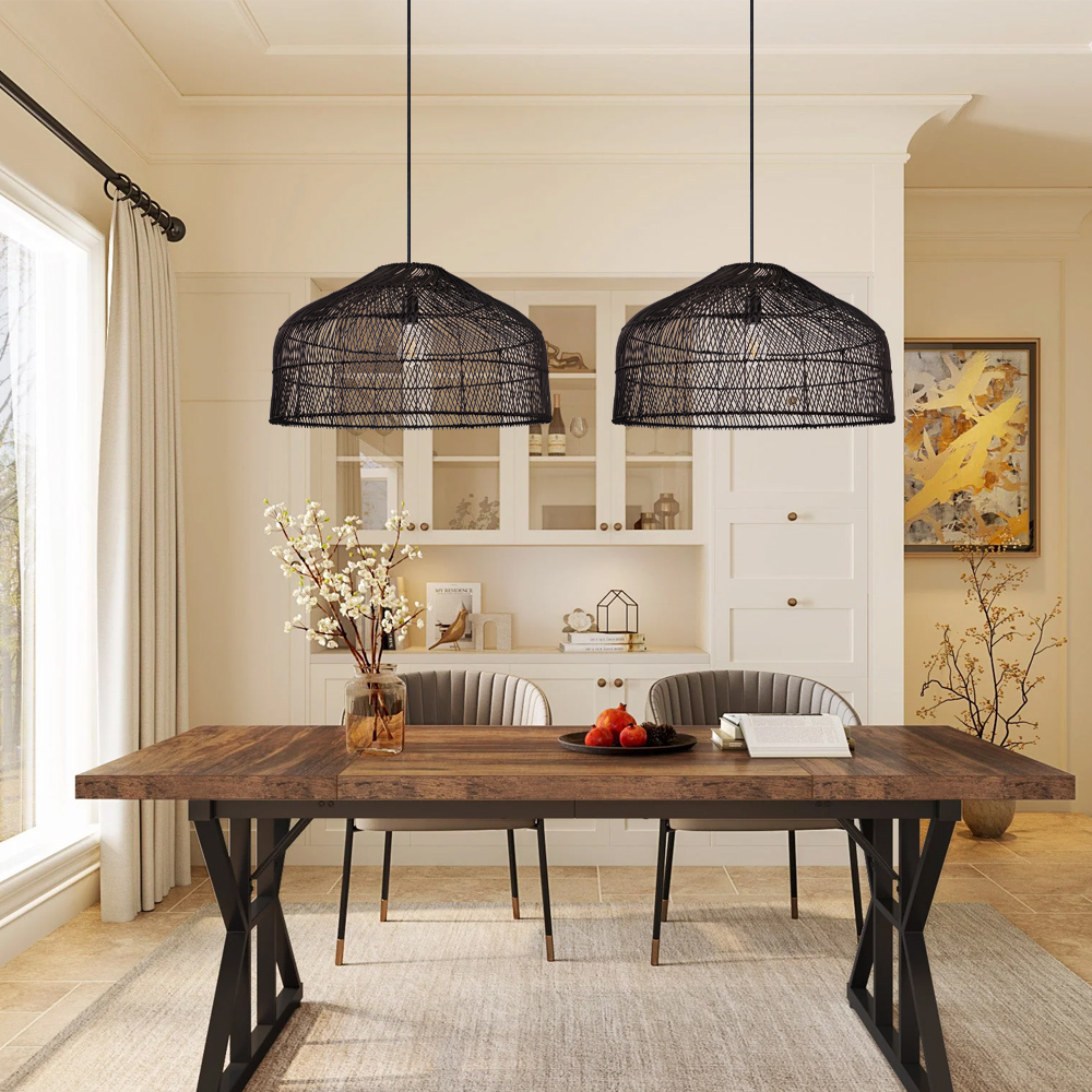 Hand-Woven Pendant Light Fixture Farmhouse Basket Hanging Lamp Chandelier for Kitchen