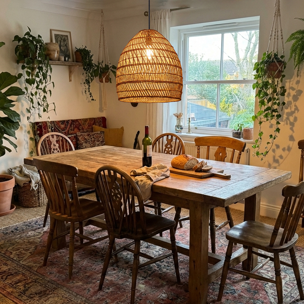 Boho Living Room Hanging Lamp Natural Wicker Pendant Light for B&Bs