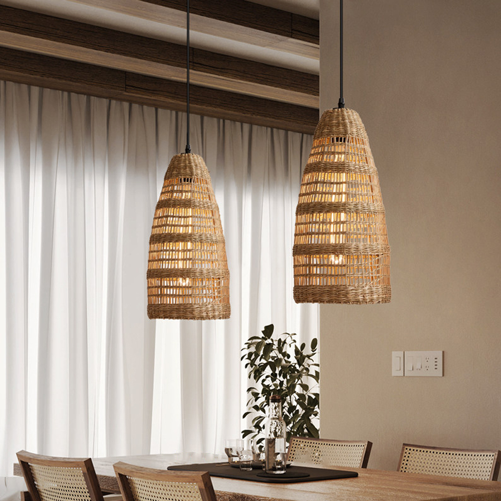 Wabi-sabi Style Minimalist Seagrass Lighting Set of 3 for Bedroom Guest House Restaurants