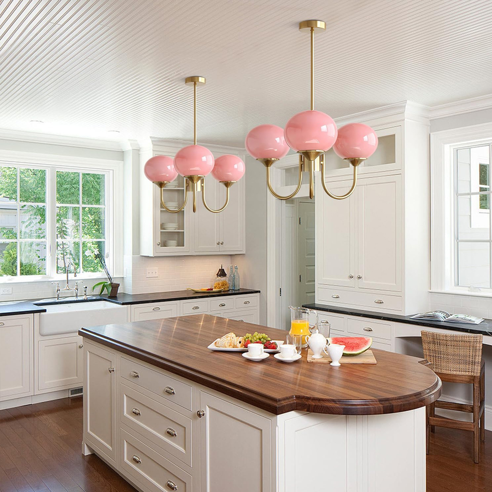 French Home Decor Glass Hanging Lamp Pink Bubble Chandeliers
