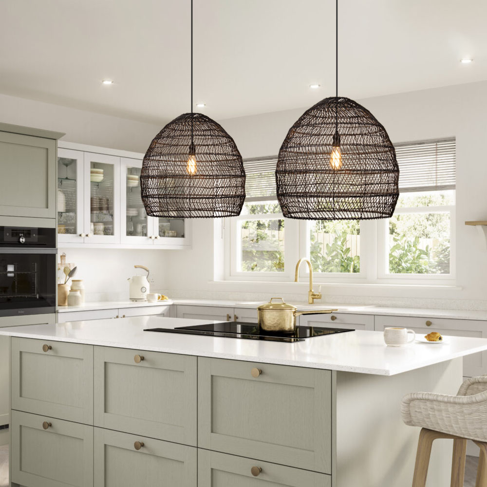 Handcrafted Black Rattan Pendant Light for Restaurants Kitchen