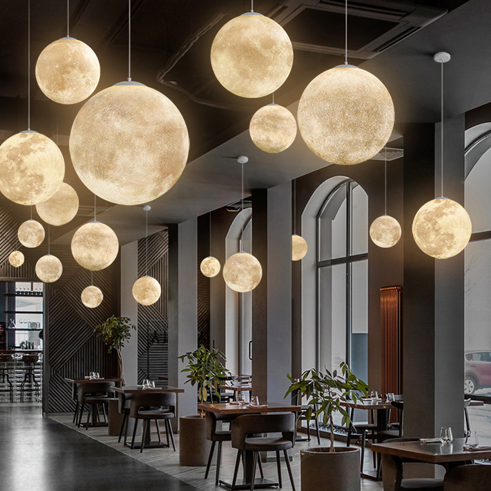 Commercial Design Exhibition Room Resin Chandelier Bar Restaurant Decor Moon Pendant Lamp