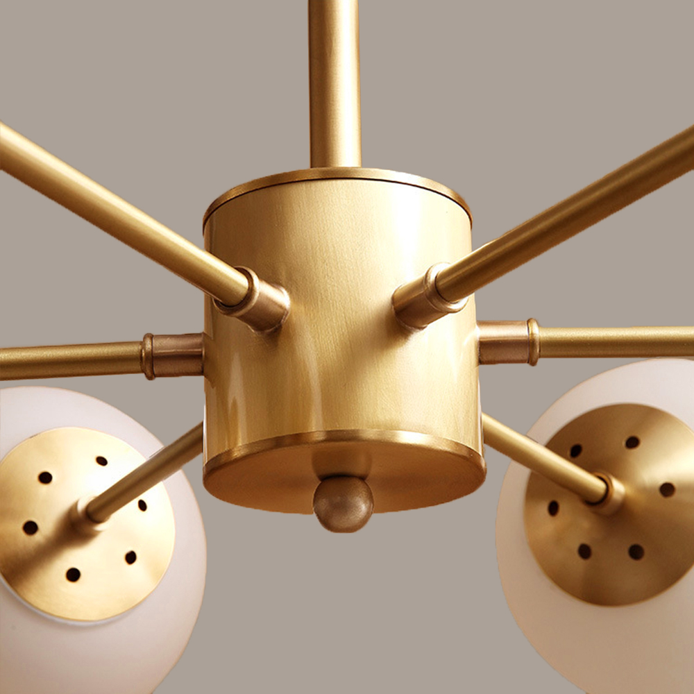 Nordic Modern Copper Chandelier Milky White Bubble Ceiling Light For Living Room Bedroom