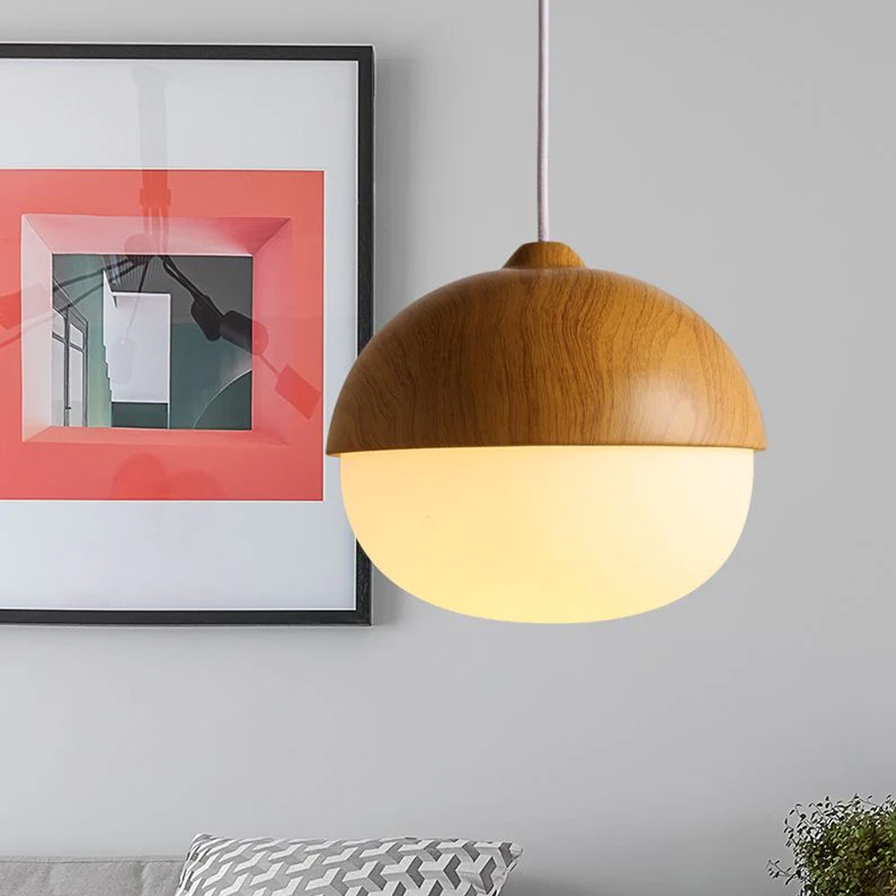 Handmade Wooden LED Hanging Lamp Nut Shaped Pendant Light