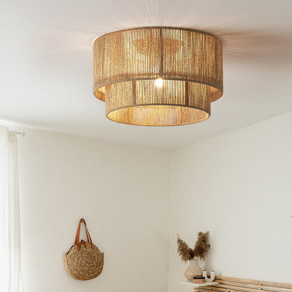 Wabi-sabi Style Vintage Hemp Rope Ceiling Light Bedroom Lamp