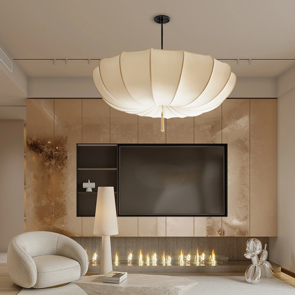 Nordic Medieval Fabric Pendant Lamp French Hotel Living Room Chandelier