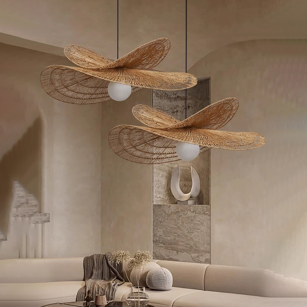 Handwoven Wabi-sabi Rattan Pendant Light Retro B&B Bedroom Living Room Creative Restaurant Chandelier