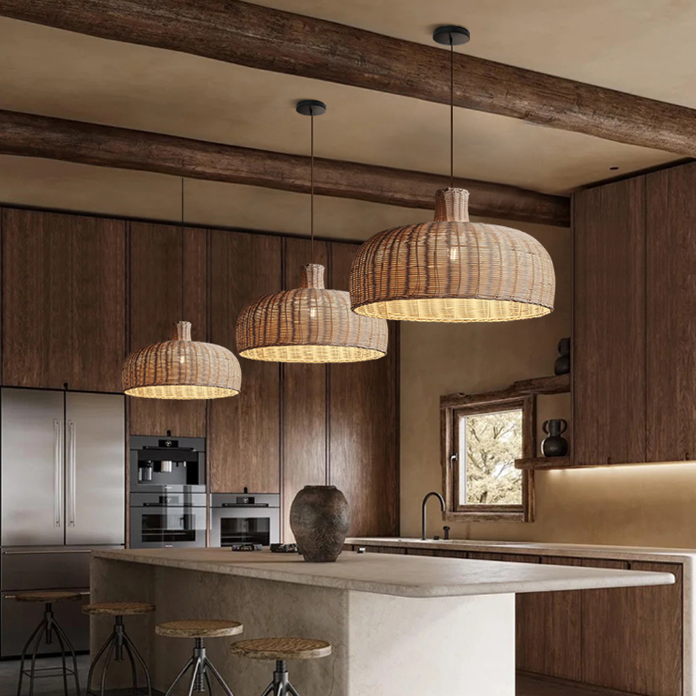 Retro Rattan Ceiling Lighting Japanese Creative Handwoven Restaurant Chandelier