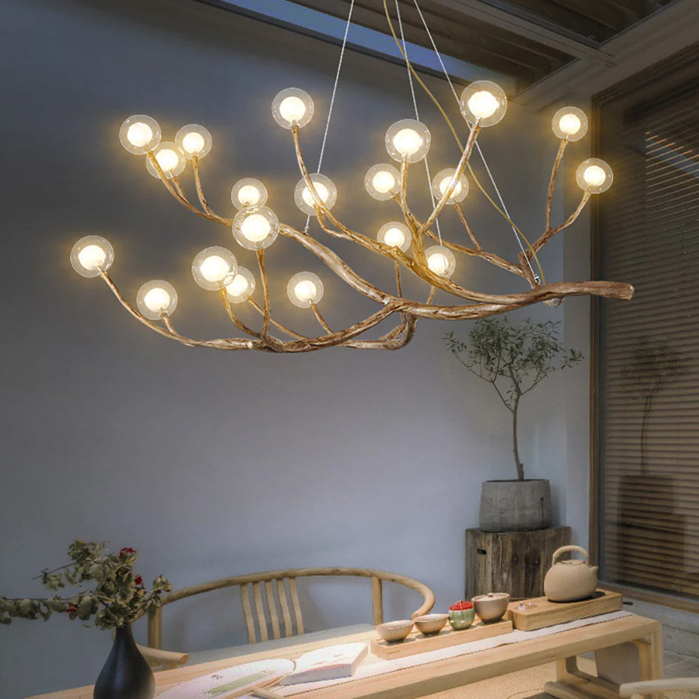 Nordic Rustic Tree Branch Hanging Chandelier with Bubble Glass lighting