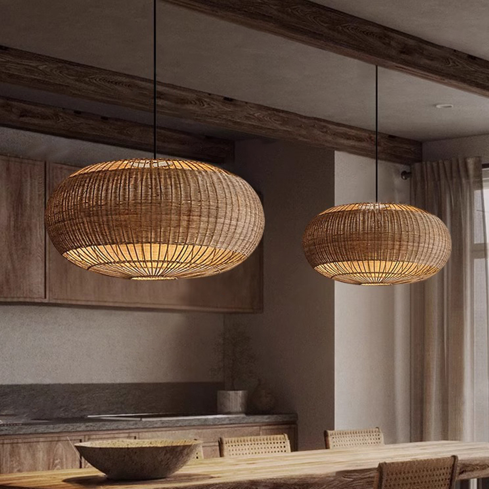 Coastal Home Lighting Kitchen Island Rattan Pendant Light Natural Retro Luxurious Chandelier Wabi-sabi Style