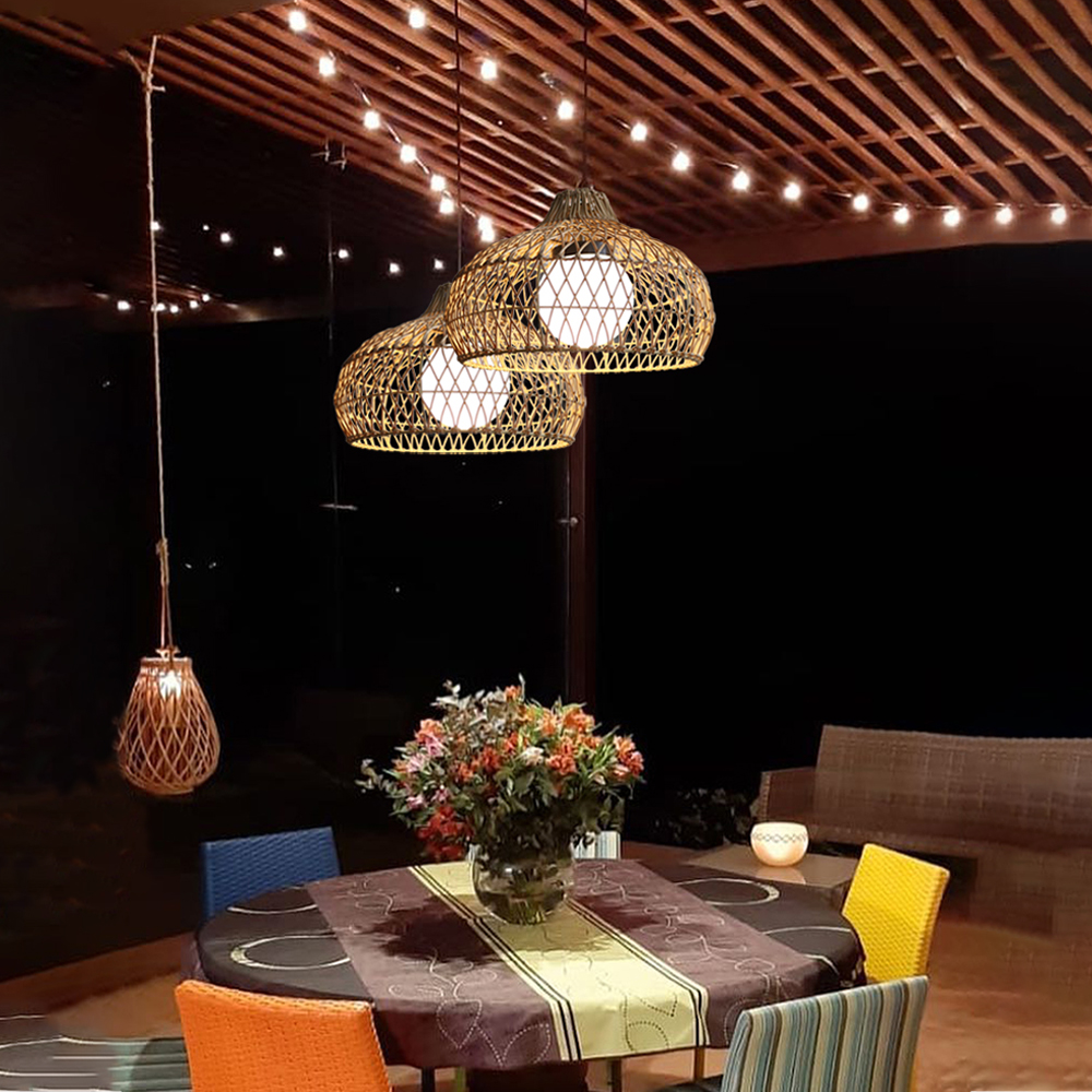Outdoor Pavilion Rattan Chandelier Homestay Restaurant Garden Decor Waterproof Lighting