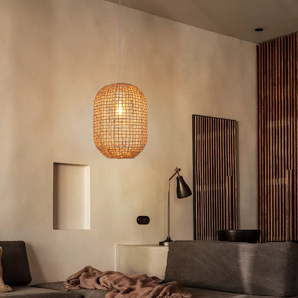 Coastal Living Room Rattan Pendant Light Warm Style Home Decoration