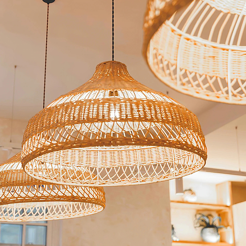 Rattan Pendant Lampshade Hand-woven Japanese Restaurant Retro Dining Table Hanging Lamp