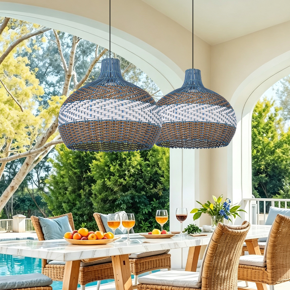 Coastal Farmhouse Dome Rattan Pendant Light Boho Basket Weaving Lighting Fixture for Dining Room